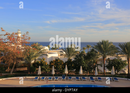 Hotel bei Sonnenuntergang im Resort von Sharm El Sheikh Stockfoto