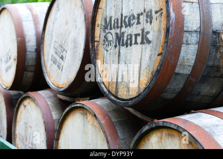 Bourbon-Fässern in Makers Mark Destillerie in Kentucky Stockfoto