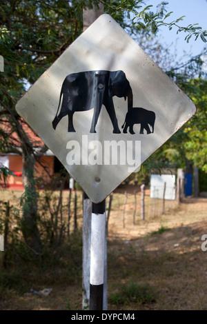 Elephant Crossing Zeichen in Dambulla, Sri Lanka 3 Stockfoto