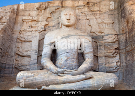 Sitzende Buddha Statue Polonnaruwa, Sri Lanka Stockfoto