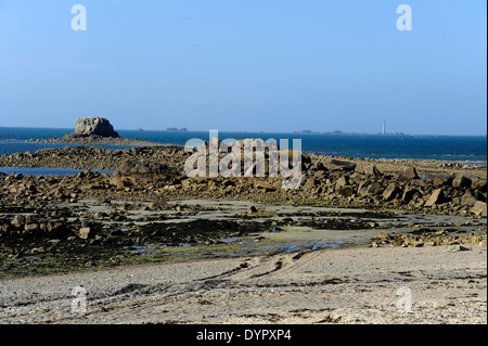 Sillon de Talbert, Pleubian, Phare des Heaux de Brehat, in der Nähe von Paimpol, Côtes-d ' Armor, Bretagne, Bretagne, Frankreich Stockfoto