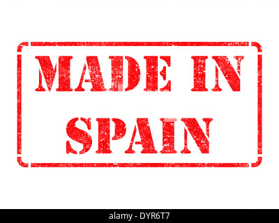 Hergestellt in Spanien - Inschrift auf Red Rubber Stamp Isolated on White. Stockfoto