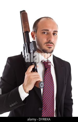 Bewaffnete Gangster oder Geschäftsmann mit Schrotflinte Stockfoto