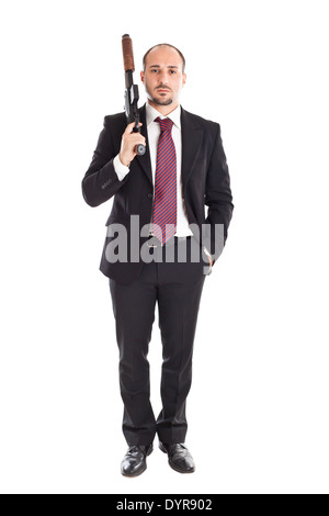 Bewaffnete Gangster oder Geschäftsmann mit Schrotflinte Stockfoto