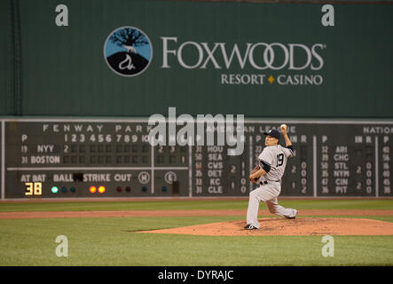 Boston, USA. 22. April 2014. Masahiro Tanaka (Yankees) MLB: Masahiro Tanaka von der New York Yankees Stellplätze gegen die Boston Red Sox in der Major League Baseball Game im Fenway Park in Boston, USA. © AFLO/Alamy Live-Nachrichten Stockfoto