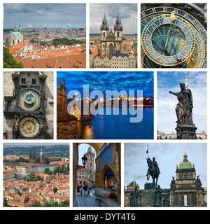 Foto-Collage aus Prag, Tschechische Republik. Collage beinhaltet die wichtige Sehenswürdigkeiten der Stadt. Stockfoto