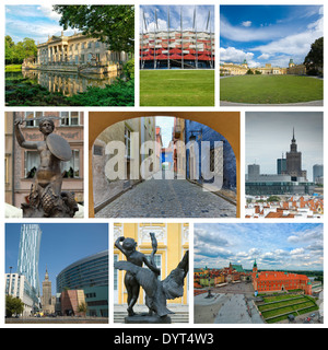 Foto-Collage aus Warschau, Polen. Collage beinhaltet die wichtige Sehenswürdigkeiten der Stadt. Stockfoto