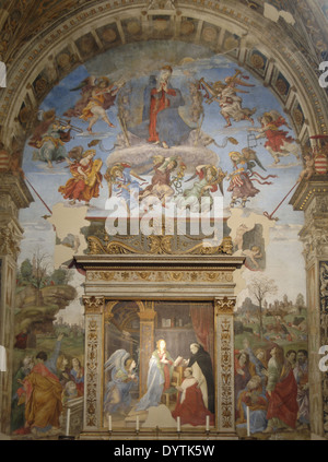 Die Carafa-Kapelle. Fresko (1488-1493) von Filippino Lippi (c.1457-1504). Die Verkündigung und die Himmelfahrt der Jungfrau. Rom. Stockfoto