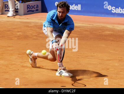 Barcelona, Spanien. 25. April 2014. BARCELONA-Spanien-25 April: Gulbis im 1/4 Finale match zwischen Gabiashvili und Gulbis, für Barcelona Open Banc Sabadell, 62 Trofeo Conde de Godo, gespielt an der Tennis-RC-Barcelona am 25. April 2014 Foto. Joan Valls/Urbanandsport/Nurphoto Credit: Joan Valls/NurPhoto/ZUMAPRESS.com/Alamy Live-Nachrichten Stockfoto