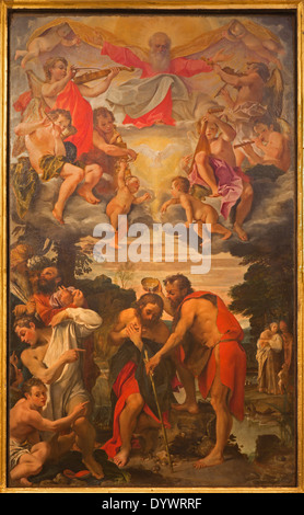 BOLOGNA, Italien - 16. März 2014: Taufe Christi Szene von Annibale Carracci (1560-1609) in Chiesa di San Gregorio e San Siro. Stockfoto