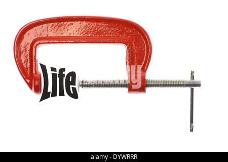 Schuss von einem roten Laster und das Wort "Leben" hautnah. Stockfoto