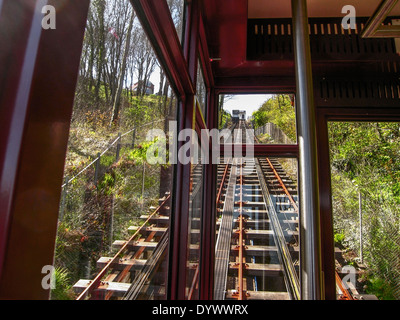 Babbacombe Cliff Railway South Devon. Blick auf die Strecke von im Inneren des Zuges. Stockfoto