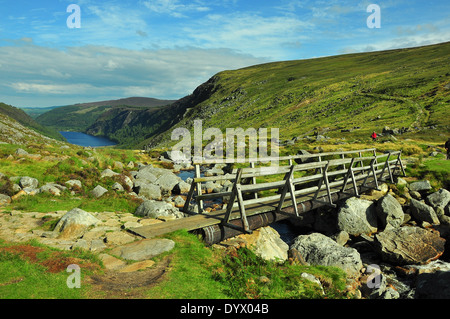 Holzbrücke am Bergweg Irland Stockfoto