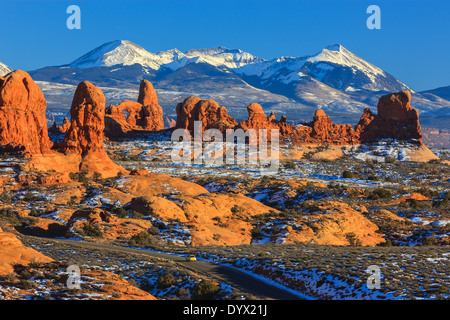 Winterlandschaft im Arches National Park in der Nähe von Moab, Utah - USA Stockfoto