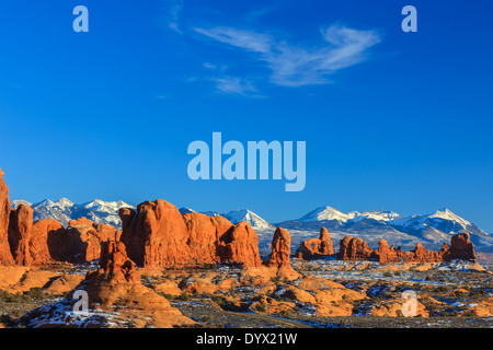 Winterlandschaft im Arches National Park in der Nähe von Moab, Utah - USA Stockfoto