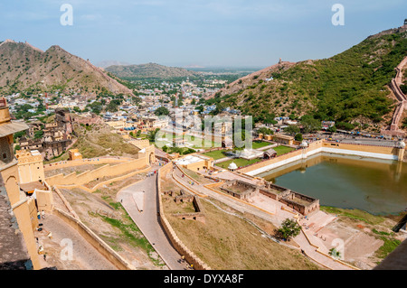 Blick vom Amber Fort in Jaipur, Rajasthan, Indien, Asien Stockfoto