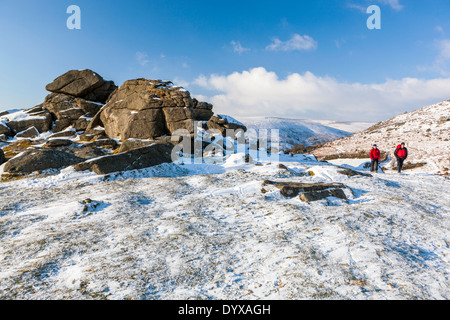 Bonehill Felsen, Dartmoor Nationalpark in Schnee, Devon, England, Vereinigtes Königreich, Europa. Stockfoto