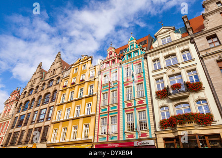 Bunte Architektur, Marktplatz, Breslau, Niederschlesien, Polen, Europa. Stockfoto