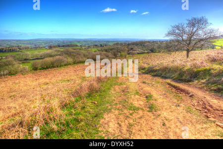 Ansicht von Schwarz nach unten die Mendip Hills Somerset England UK in Richtung Chew Valley in HDR Stockfoto