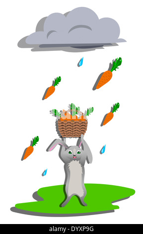 Karotte-Regen für grauen Hasen. Vektor-illustration Stockfoto