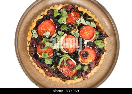Zwiebel und Ziegen Käse Tarte von oben Stockfoto