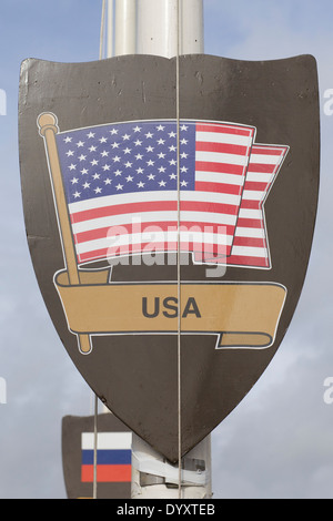 Schild der USA hinunter die Mitte der Bridge Street, Stratford-upon-Avon. Stockfoto