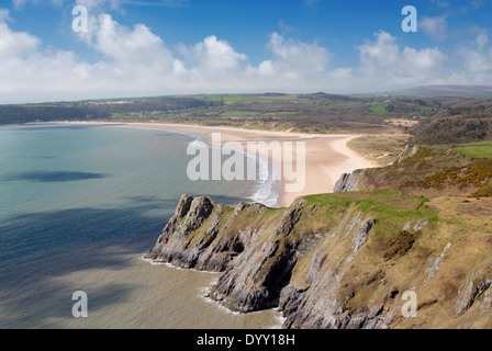 Oxwich Bay Strand Luftbild mit großen Tor im Vordergrund Gower Halbinsel South Wales UK Stockfoto