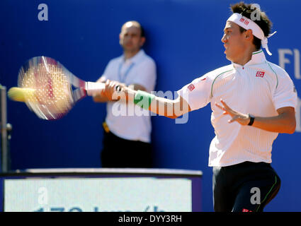 Barcelona, Spanien. 27. April 2014. BARCELONA-Spanien-27 April. Nishikori im Finale match zwischen Nishikori und Giraldo, für Barcelona Open Banc Sabadell, 62 Trofeo Conde de Godo, gespielt an der Tennis-RC-Barcelona am 27. April 2014 Foto: Joan Valls/Urbanandsport/Nurphoto Credit: Joan Valls/NurPhoto/ZUMAPRESS.com/Alamy Live News Stockfoto