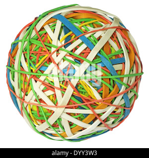 Bunte Gummiband-Ball mit Beschneidungspfad auf weißen Hintergrund isoliert Stockfoto