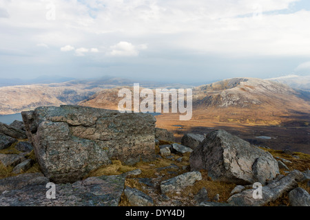 Der Gipfel des Segels Gharbh (Quinag) und die Aussicht auf Glas Bheinn Assynt Sutherland Highlands von Schottland, Vereinigtes Königreich Stockfoto