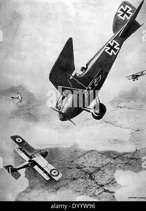 Luftkampf zwischen deutschen und britischen Flugzeugen, 1918 Stockfoto