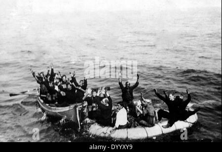 Erster Weltkrieg: Untergang von alliierten Schiffen durch deutsche u-Boote, Alliierten Schiffbrüchige Soldaten Stockfoto