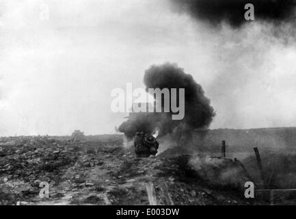 Britischer Panzer in während der Schlacht von Cambrai 1917 Stockfoto