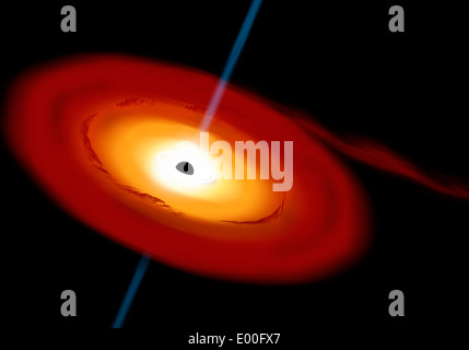 Des Künstlers Darstellung von einem schwarzen Loch und es ist Akkretionsscheibe im interstellaren Raum. Stockfoto