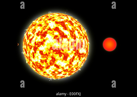 Eine künstlerische Darstellung der ein Doppelsternsystem mit einem Planeten nahe. Stockfoto
