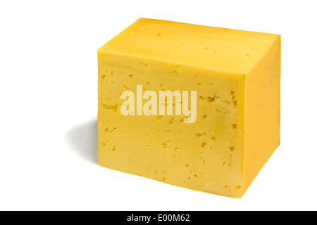 Stück gelb poröse Käse auf einem weißen Hintergrund. Stockfoto
