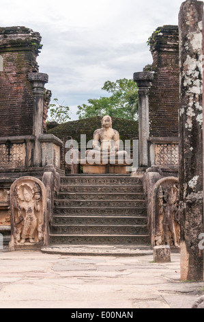 Buddha-Statut im alten Vatadage (buddhistische Stupa) in Pollonnaruwa, Sri Lanka Stockfoto