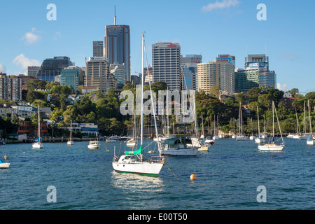 Sydney Australien, Sydney Harbour, Hafen, Parramatta River, North Sydney, Skyline der Stadt, Wolkenkratzer, Yachten, Boote, Liegeplatz, AU140308280 Stockfoto