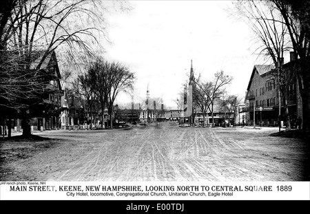 Main Street, Blick nach Norden, in Keene New Hampshire, 1889 Stockfoto