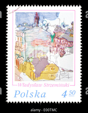 Porto Stempel aus Polen Darstellung der Malerei "Lodz" Wladyslaw Strzeminski, ausgestellt für 12' th polnische Briefmarkenausstellung Stockfoto