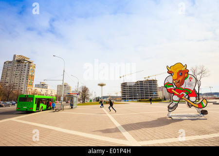 Volat, das offizielle Maskottchen der IIHF-Weltmeisterschaft 2014 in Minsk, Weißrussland Stockfoto