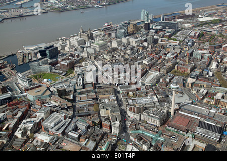 Luftaufnahme des Stadtzentrum von Liverpool aus der Radio City Tower Liver Building bis zum Fluss Mersey Stockfoto