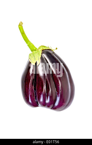 Aubergine violett mit grünem Stiel isoliert auf weißem Hintergrund Stockfoto