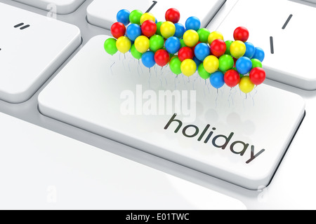 3D Render von Luftballons auf der Computertastatur. Ferienkonzept Stockfoto