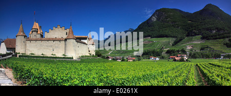 Foto von Chateau d ' Aigle, Aigle Schloss, umgeben von Weinbergen, Aigle, Waadt, Schweiz Stockfoto