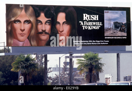 Rush-Plakatwand am Sunset Strip circa 1977 Stockfoto