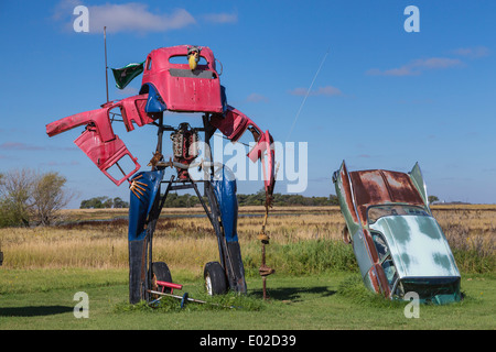 Metall-Skulpturen auf der Autobahn in der Nähe von Gervais, Saskatchewan, Kanada. Stockfoto