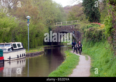 Radfahrer von Monmouthshire und Brecon Canal bei Govilon, Monmouthshire, Wales, UK Stockfoto