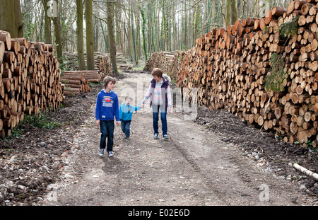 Großmutter mit Enkel zu Fuß durch den Wald Stockfoto