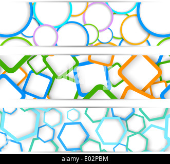 Reihe von Bannern mit geometrischen Elementen. Abstrakte Darstellung Stockfoto